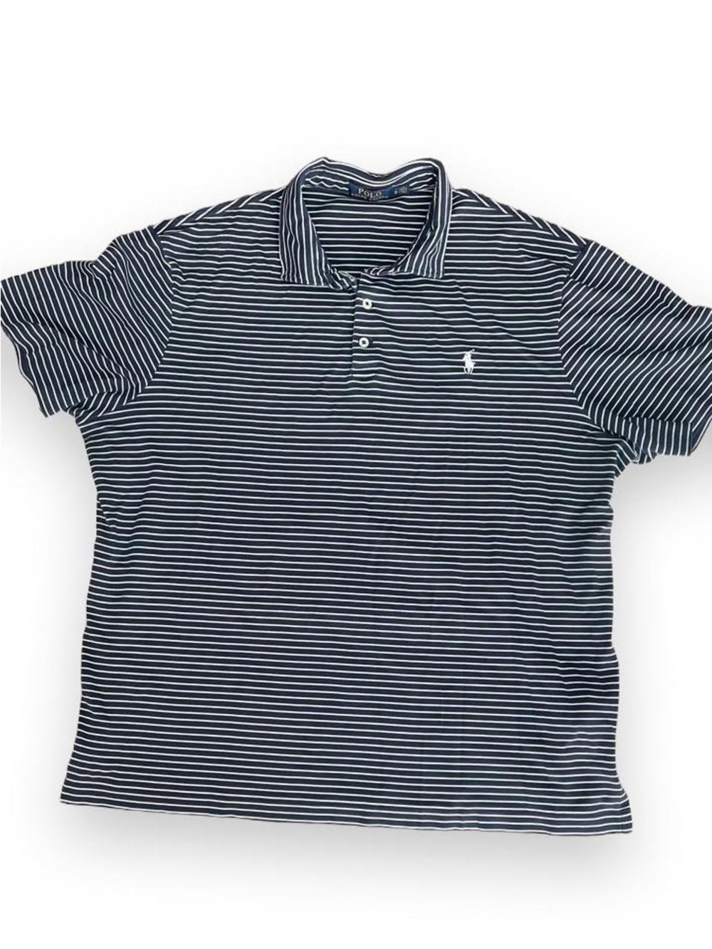 Navy blue and white striped Polo Ralph Lauren cotton polo shirt size XL #preppy